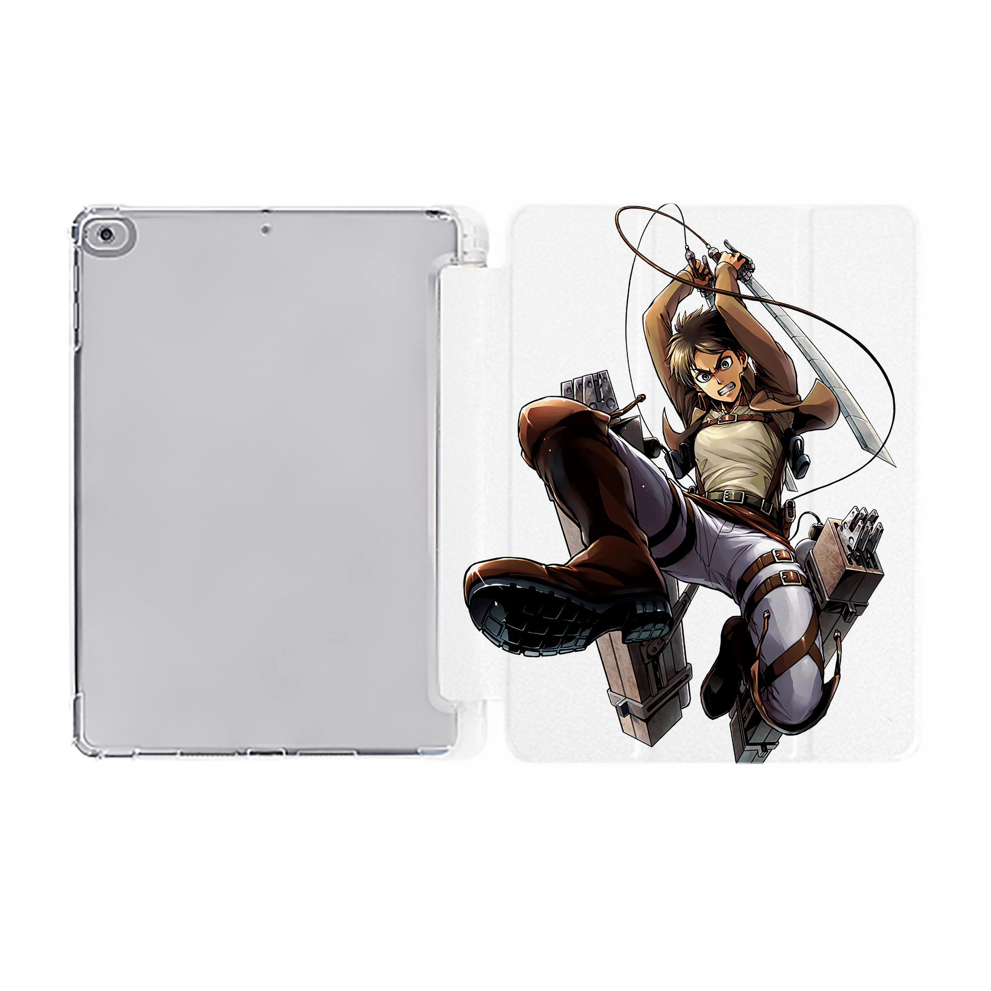 （画像用） 進撃の巨人 エレン･イェーガー Attack on Titan Eren Jäger IPad ケース ペン収納付き 三つ折りスタンド PUレザー×シリコン 対応機種9.5/10.5/10.9インチ